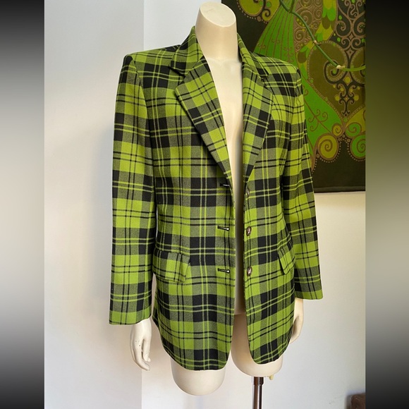 Apple Green Plaid & Black Blazer - Picture 3 of 8